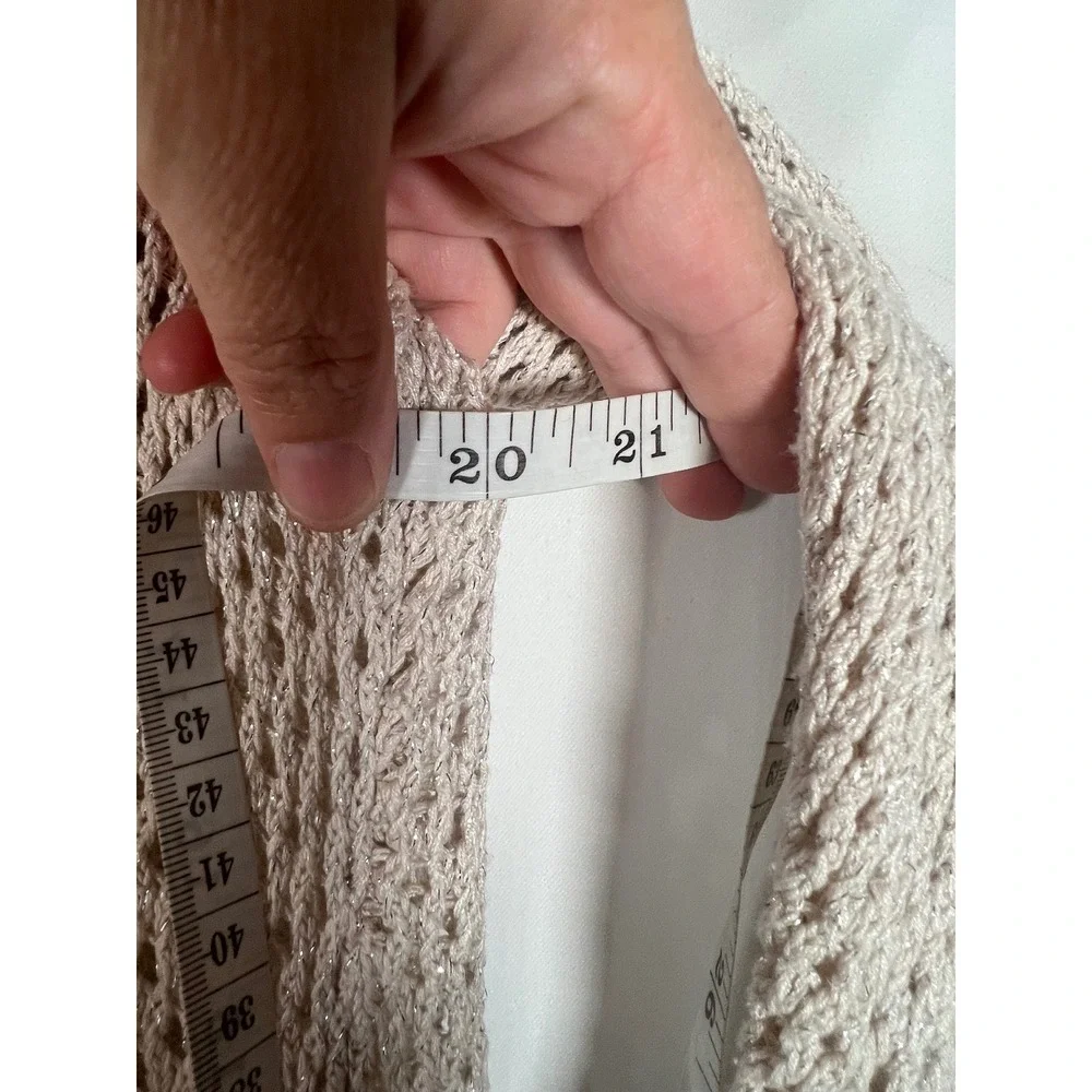 Cecico Womens 2X Champagne Metallic Lurex Open Knit Crochet Cardigan Sweater